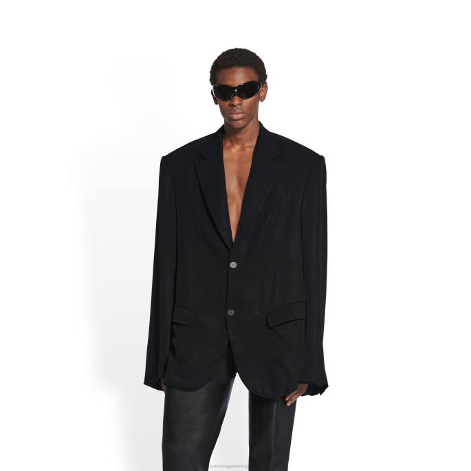 moška zvita škatlasta jakna Balenciaga Črna N4DP1112