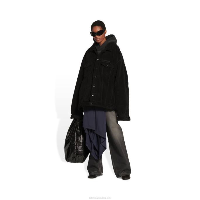 velika moška jakna iz flisa Balenciaga Črna N4DP940