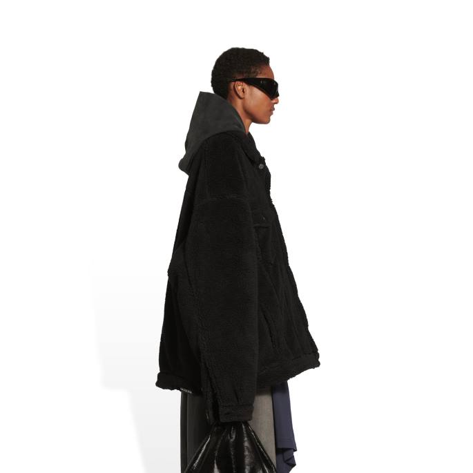 velika moška jakna iz flisa Balenciaga Črna N4DP940