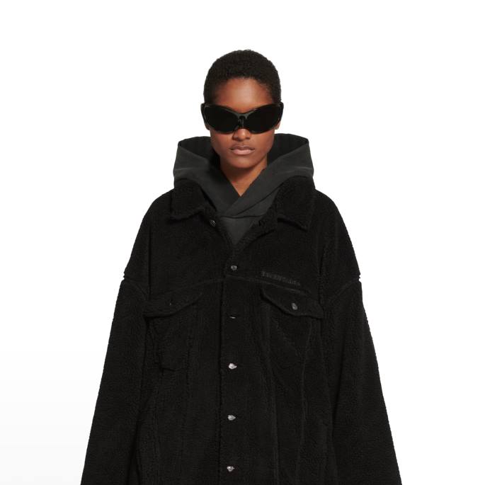 velika moška jakna iz flisa Balenciaga Črna N4DP940