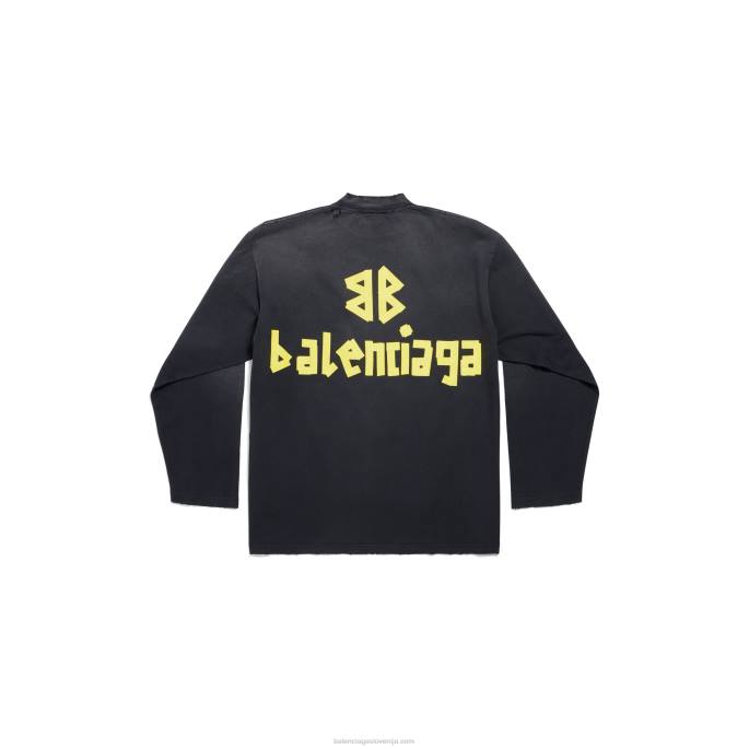 moška majica z dolgimi rokavi na trak, prevelika Balenciaga črno zbledela N4DP1036