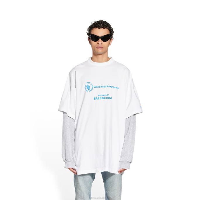 moška majica z dvojnimi rokavi wfp Balenciaga bela N4DP1014