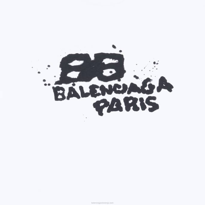 moška majica z ročno narisano ikono bb srednjega kroja Balenciaga bela N4DP928