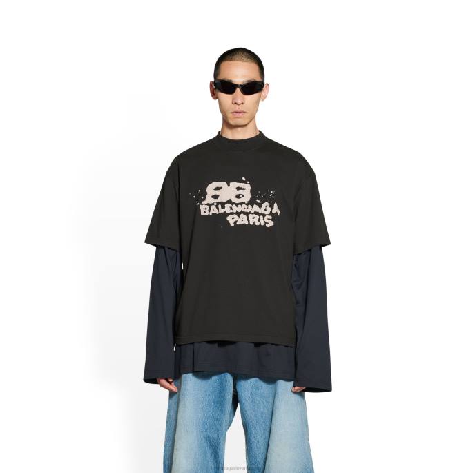 moška majica z ročno narisano ikono bb srednjega kroja Balenciaga Črna N4DP927