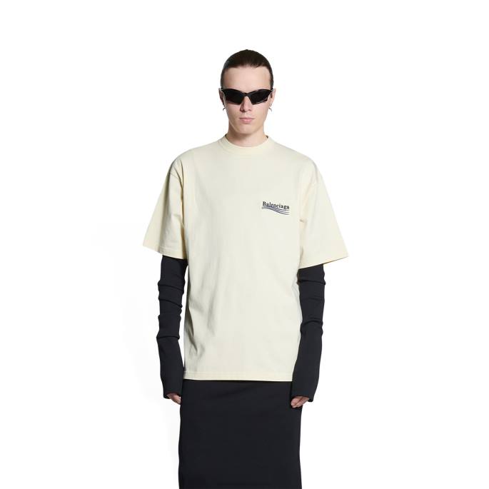 moška majica za politično kampanjo velikega kroja Balenciaga umazano bela N4DP913