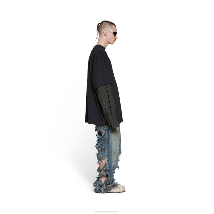 moška politična kampanja večplastna majica oversized Balenciaga črno zbledela N4DP912