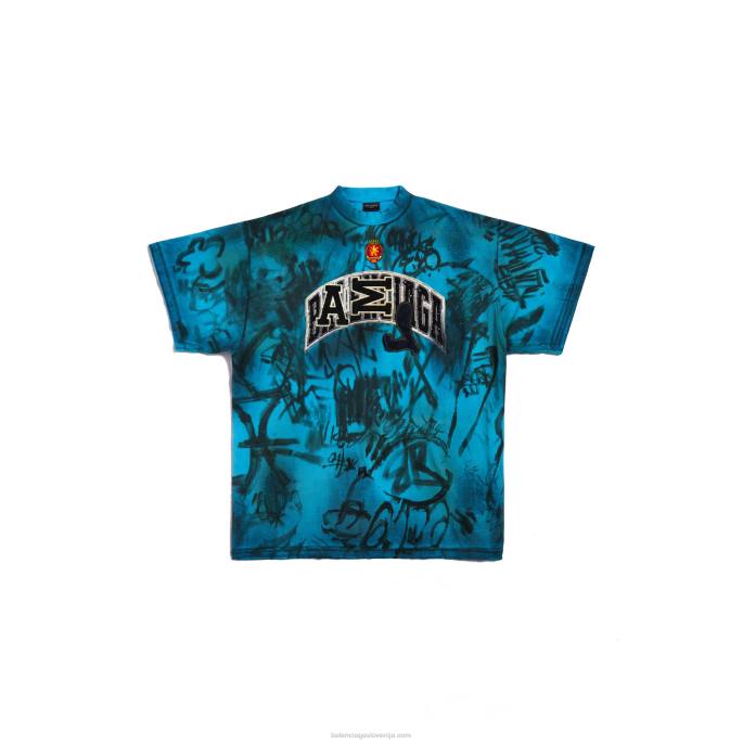 moška skater majica oversized Balenciaga modro nebo N4DP1027