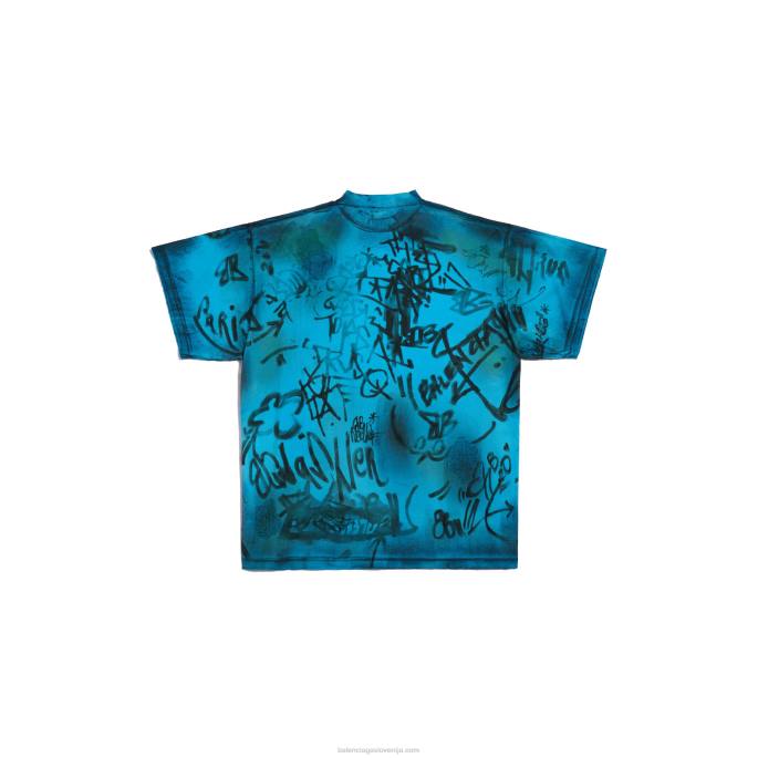 moška skater majica oversized Balenciaga modro nebo N4DP1027