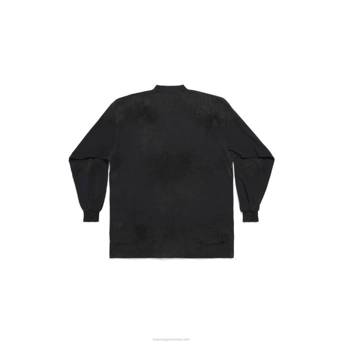 moška skater majica z dolgimi rokavi oversized Balenciaga črno zbledela N4DP1029