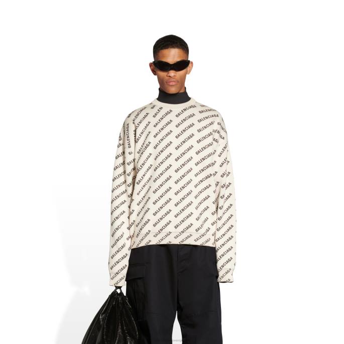 moški mini pulover z logotipom Balenciaga umazano bela N4DP948