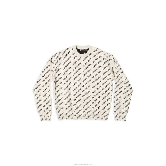 moški mini pulover z logotipom Balenciaga umazano bela N4DP948
