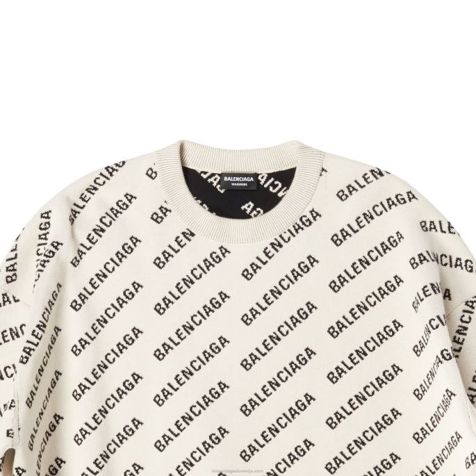 moški mini pulover z logotipom Balenciaga umazano bela N4DP948