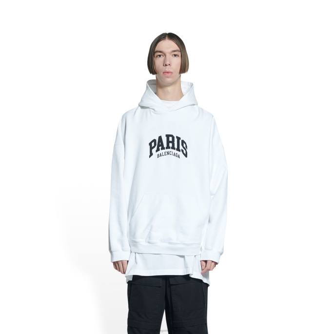 moški pulover s kapuco citys paris širokega kroja Balenciaga bela N4DP1020