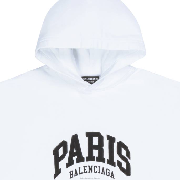 moški pulover s kapuco citys paris širokega kroja Balenciaga bela N4DP1020