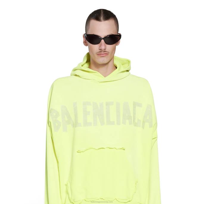 moški pulover s kapuco z raztrganim žepom in trakom velikega kroja Balenciaga temno bež N4DP18