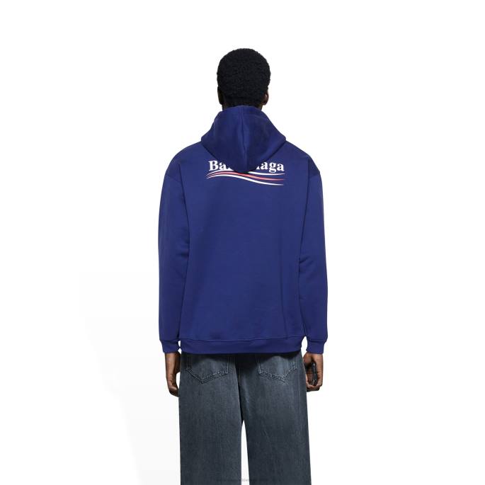 moški pulover s kapuco za politično kampanjo srednjega kroja Balenciaga pacifiško modra/bela N4DP975