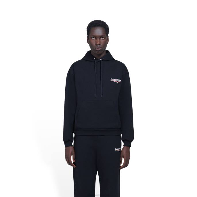 moški pulover s kapuco za politično kampanjo srednjega kroja Balenciaga Črna N4DP976