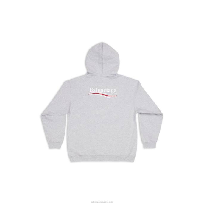 moški pulover s kapuco za politično kampanjo srednjega kroja Balenciaga siva N4DP908