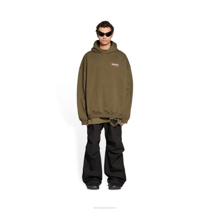 moški pulover s kapuco za politično kampanjo velikega kroja Balenciaga kaki N4DP1008