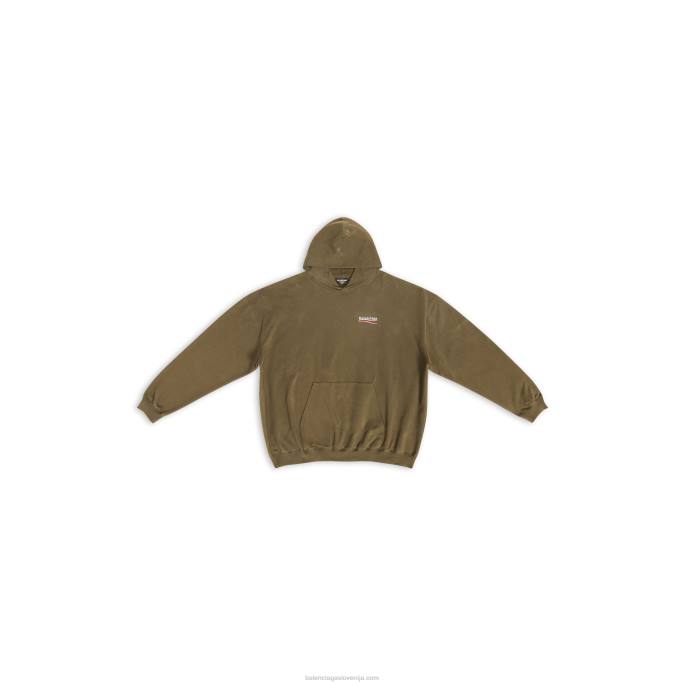 moški pulover s kapuco za politično kampanjo velikega kroja Balenciaga kaki N4DP1008