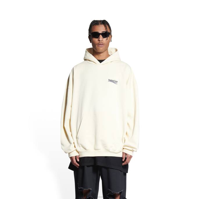 moški pulover s kapuco za politično kampanjo velikega kroja Balenciaga modra N4DP1006