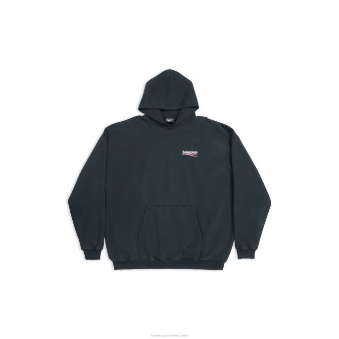moški pulover s kapuco za politično kampanjo velikega kroja Balenciaga Črna N4DP1005