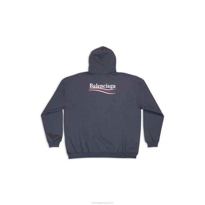 moški pulover s kapuco za politično kampanjo velikega kroja Balenciaga siva N4DP1004