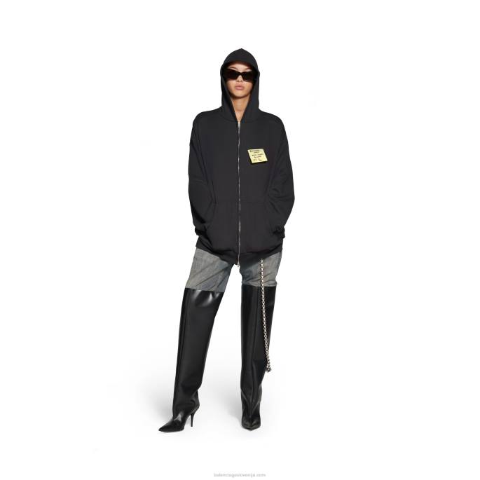 moški pulover z zadrgo in kapuco z lepljivimi lističi srednjega kroja Balenciaga kislinsko roza N4DP46