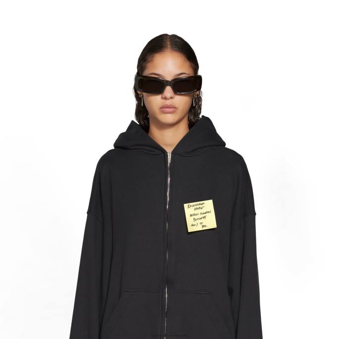 moški pulover z zadrgo in kapuco z lepljivimi lističi srednjega kroja Balenciaga kislinsko roza N4DP46