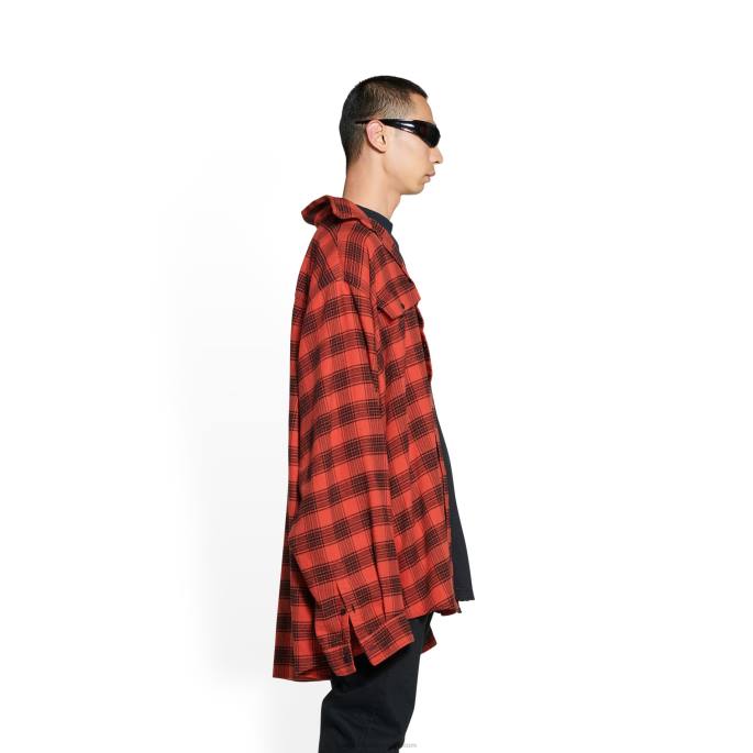 moška prevelika srajca trompe l'oeil Balenciaga rdeča N4DP1069