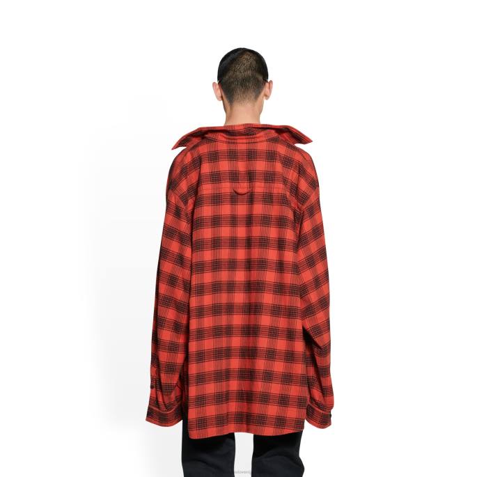 moška prevelika srajca trompe l'oeil Balenciaga rdeča N4DP1069