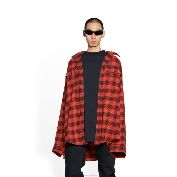 moška prevelika srajca trompe l'oeil Balenciaga rdeča N4DP1069