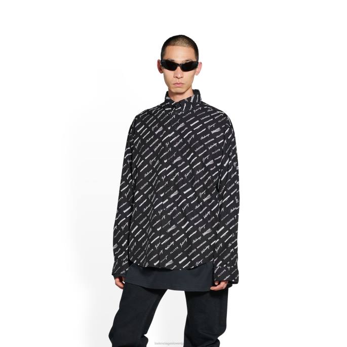 moški logomania vsestranska srajca velikega kroja Balenciaga Črna N4DP1098
