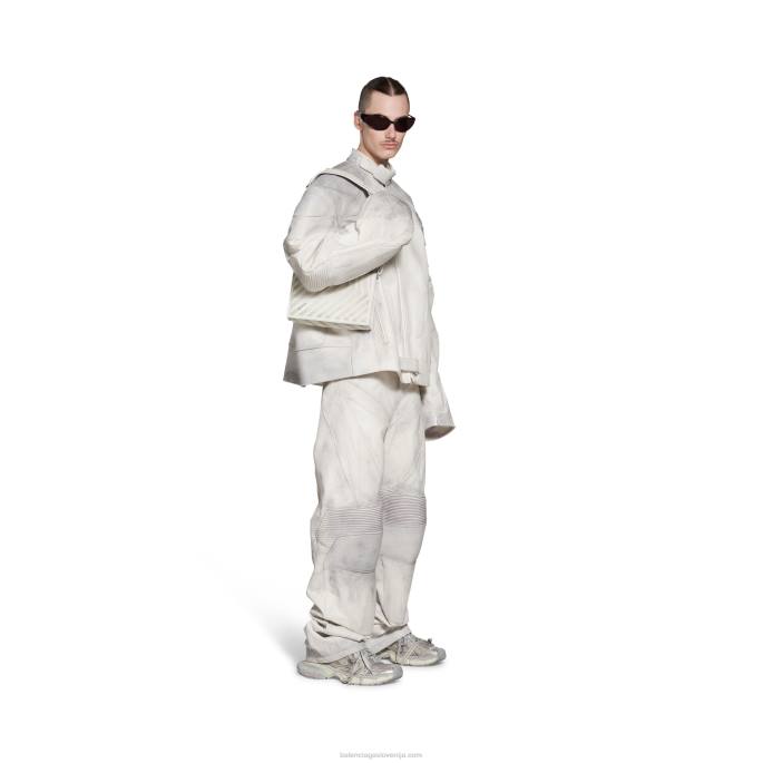 moška avtomobilska torba s preklopom in trakom z umazanim učinkom Balenciaga bela N4DP1301