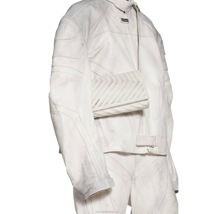 moška avtomobilska torba s preklopom in trakom z umazanim učinkom Balenciaga bela N4DP1301