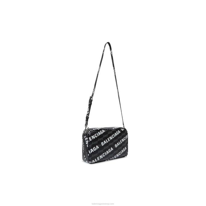 moška značilna srednja torba za fotoaparat bb, platno, prevlečeno z monogramom, in logotip Balenciaga Črna N4DP1328