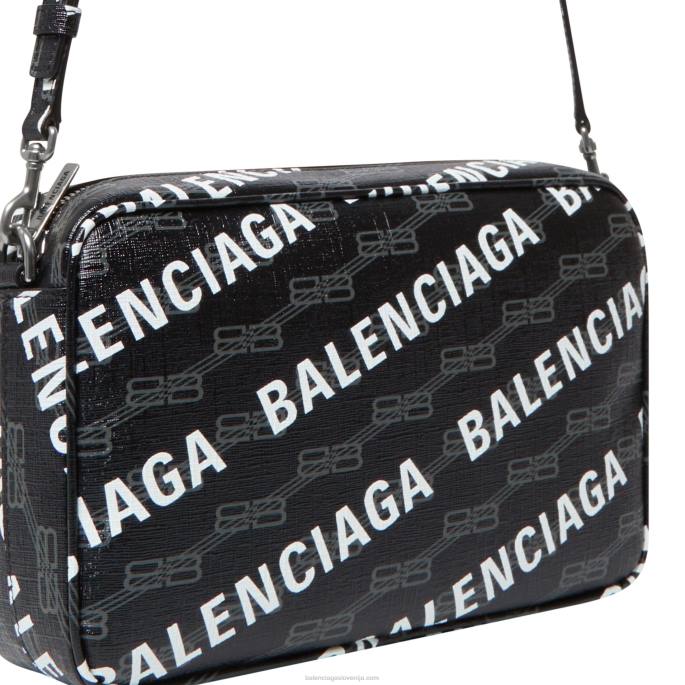 moška značilna srednja torba za fotoaparat bb, platno, prevlečeno z monogramom, in logotip Balenciaga Črna N4DP1328