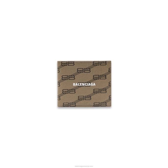Moška značilna kvadratna zložena denarnica bb, platno, prevlečeno z monogramom Balenciaga bež N4DP1389