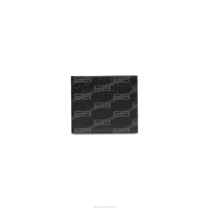 Moška značilna kvadratna zložena denarnica bb, platno, prevlečeno z monogramom Balenciaga Črna N4DP1388