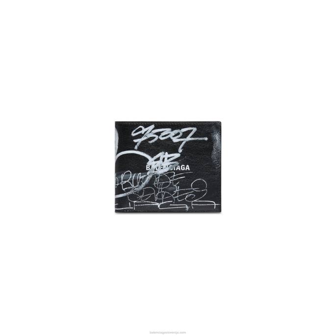 Moški gotovinski kvadratni grafit z zloženo denarnico Balenciaga Črna N4DP1377