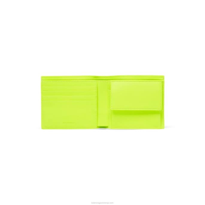 moška gotovinska denarnica s kvadratno prepognjeno kovance z odsevnim logotipom Balenciaga fluo rumena N4DP1374