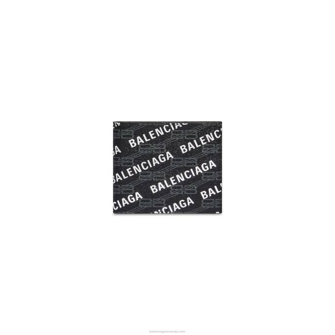 moška značilna kvadratna zložena denarnica bb, platno, prevlečeno z monogramom, in logotip v celoti Balenciaga Črna N4DP1390
