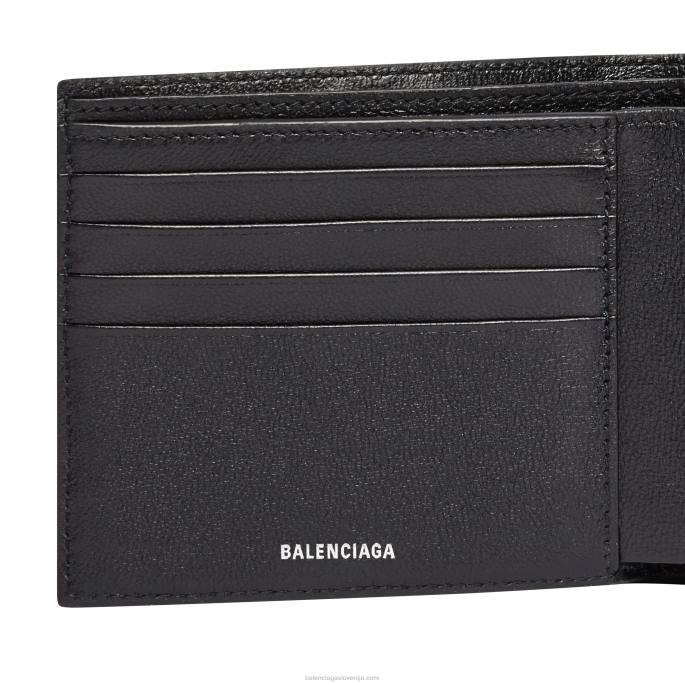 moška značilna kvadratna zložena denarnica bb, platno, prevlečeno z monogramom, in logotip v celoti Balenciaga Črna N4DP1390