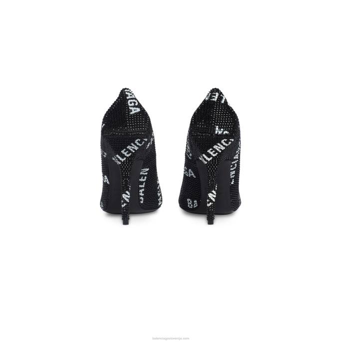 ženski kvadratni nož 110 mm natikač z okrasnimi kamenčki z logotipom Balenciaga Črna N4DP148