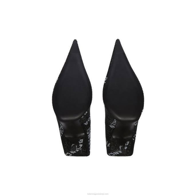 ženski kvadratni nož 110 mm natikač z okrasnimi kamenčki z logotipom Balenciaga Črna N4DP148