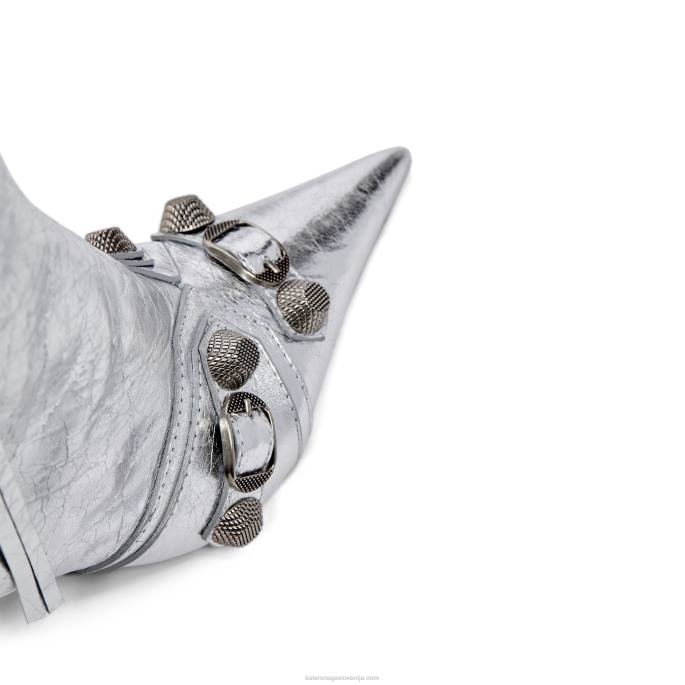 ženski škorenj cagole 90 mm metaliziran Balenciaga srebro N4DP266
