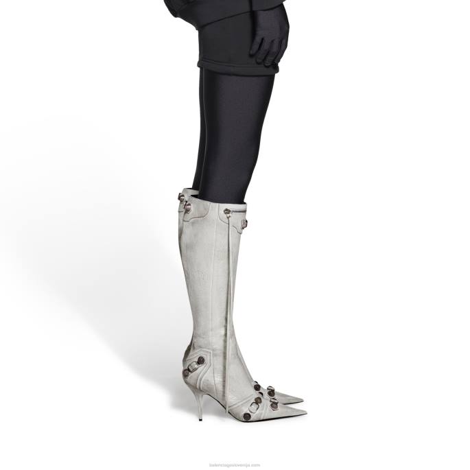 ženski škorenj cagole 90 mm z umazanim učinkom Balenciaga optika bela N4DP231