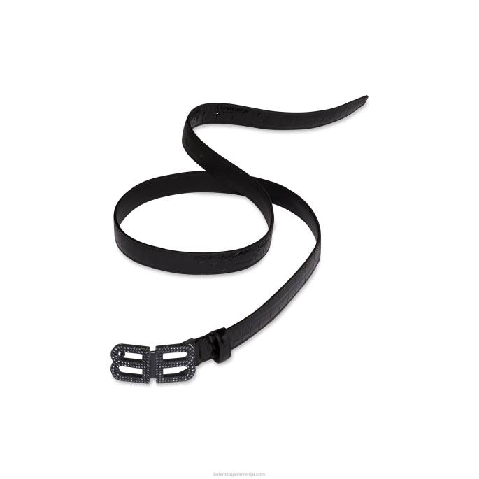 ženske bb peščena ura tanek pas krokodil z reliefom z okrasnimi kamenčki Balenciaga Črna N4DP734