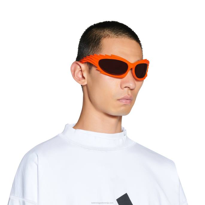 ženska pravokotna sončna očala s konicami Balenciaga fluo oranžna N4DP690