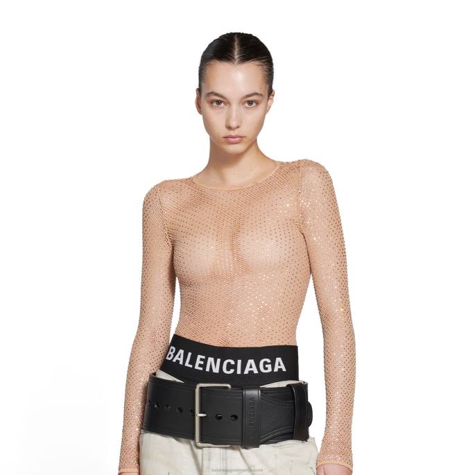 ženski top iz kristalne mreže Balenciaga bež N4DP5